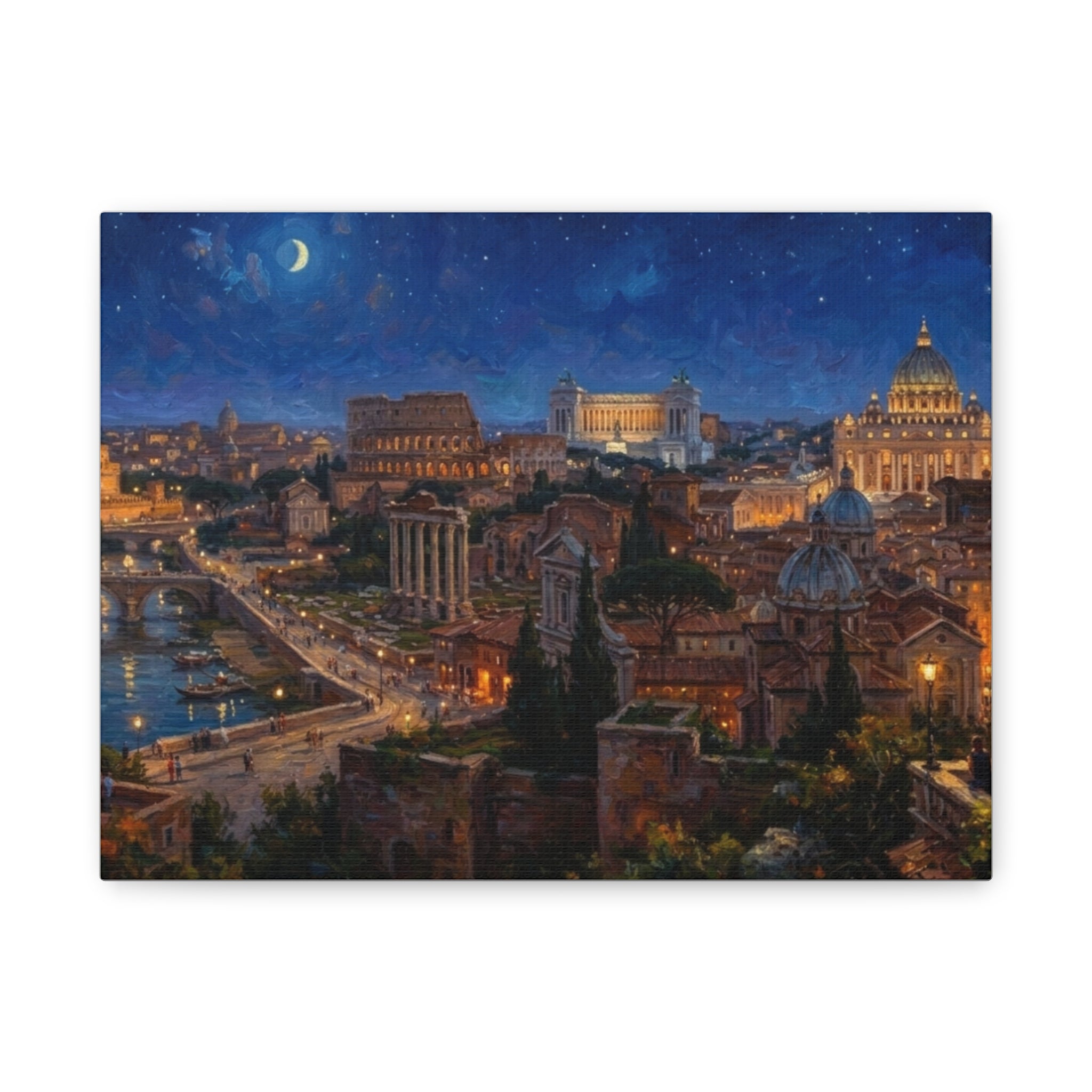 Nighttime Rome Cityscape Matte Canvas Print - Wall Art