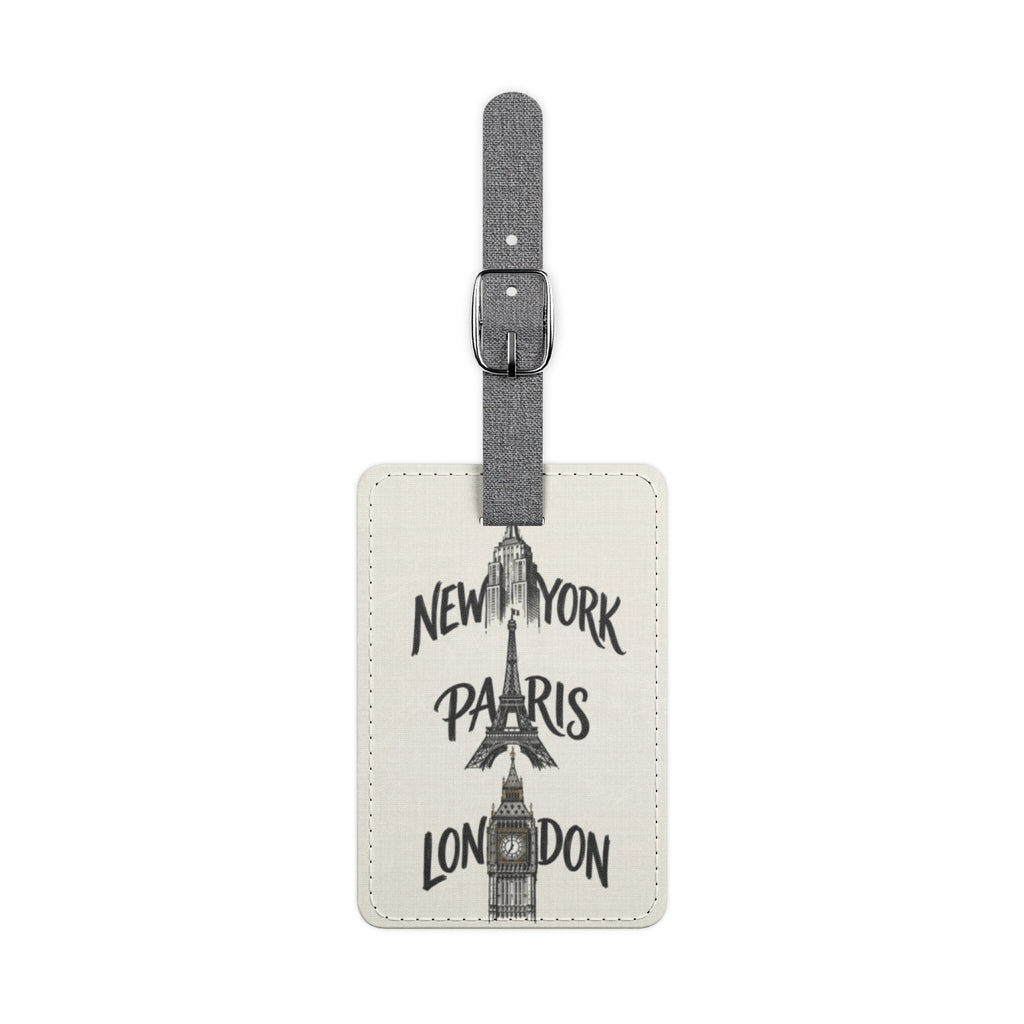 Vintage City Icons Luggage Tag — New York • Paris • London Saffiano Polyester