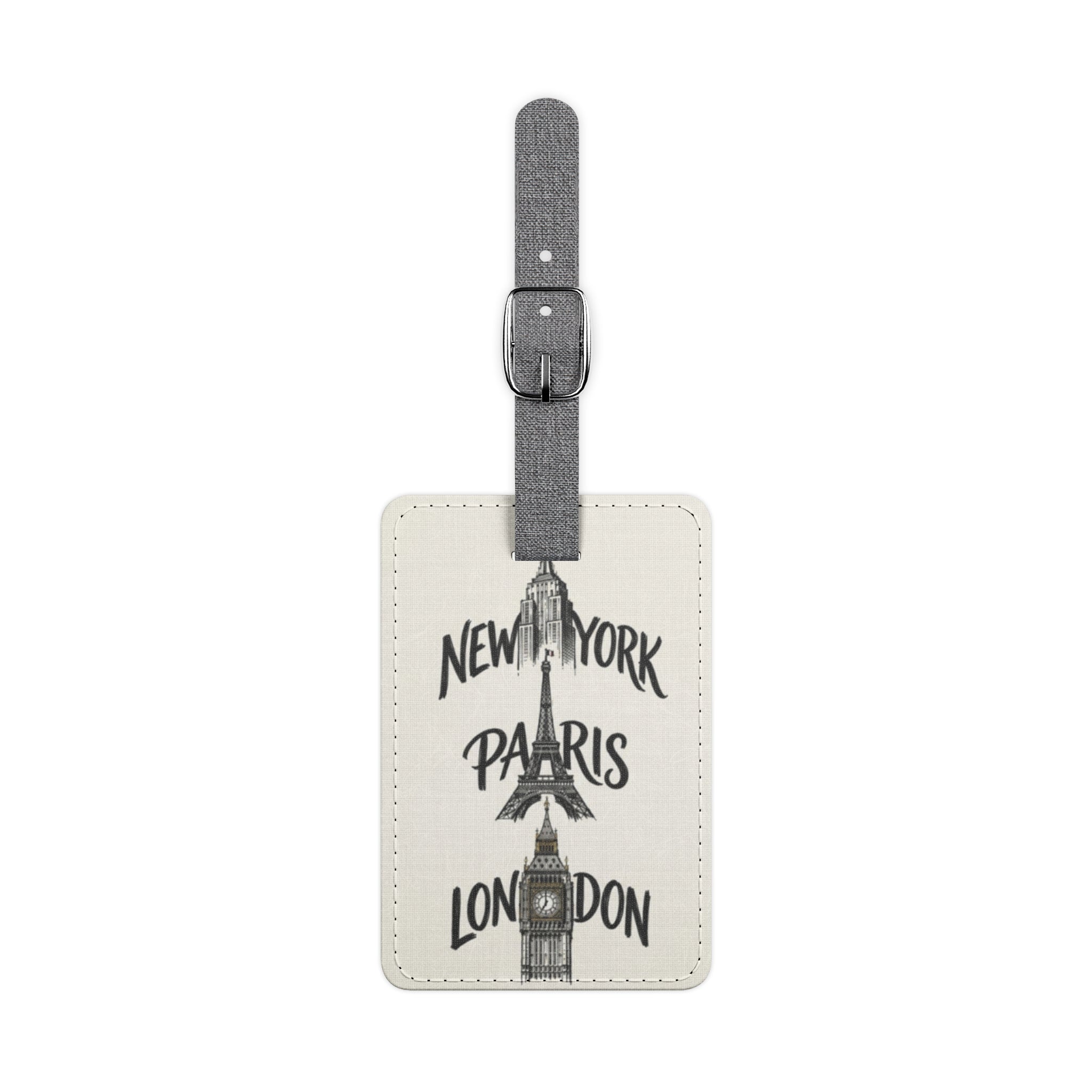 Vintage City Icons Luggage Tag — New York • Paris • London Saffiano Polyester