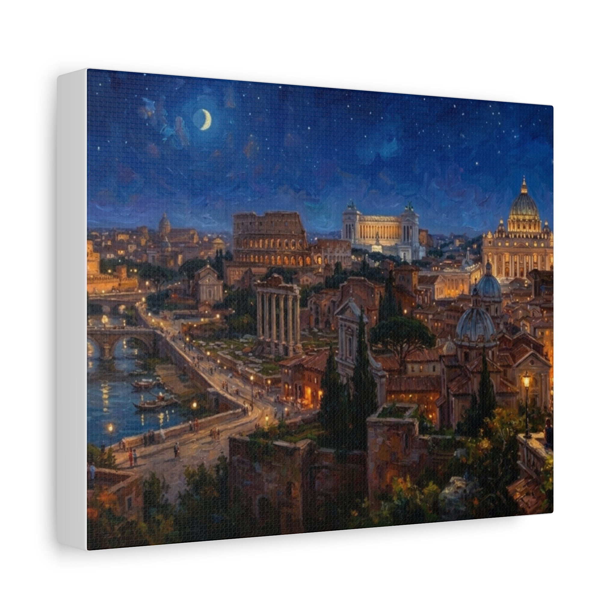 Nighttime Rome Cityscape Matte Canvas Print - Wall Art