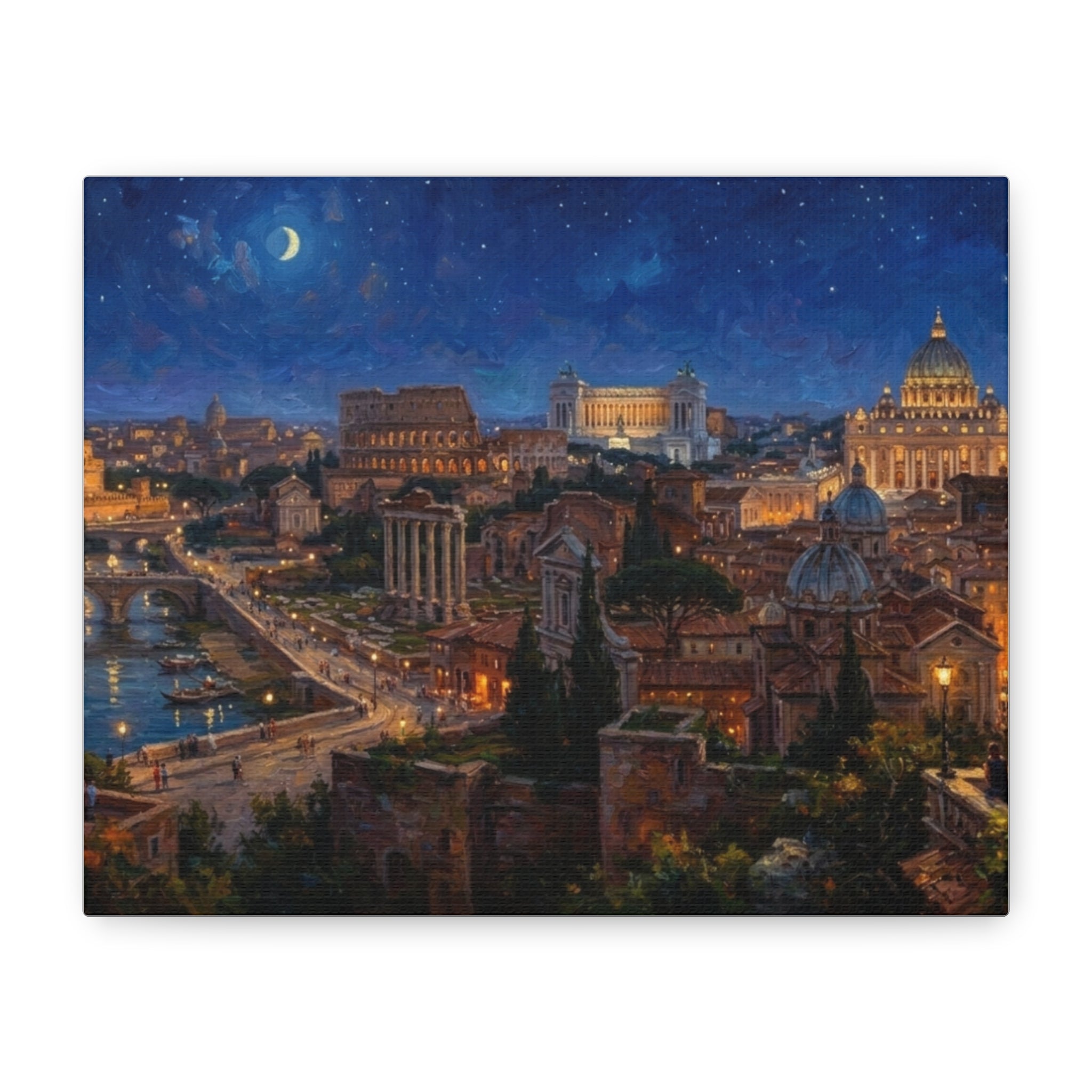 Nighttime Rome Cityscape Matte Canvas Print - Wall Art