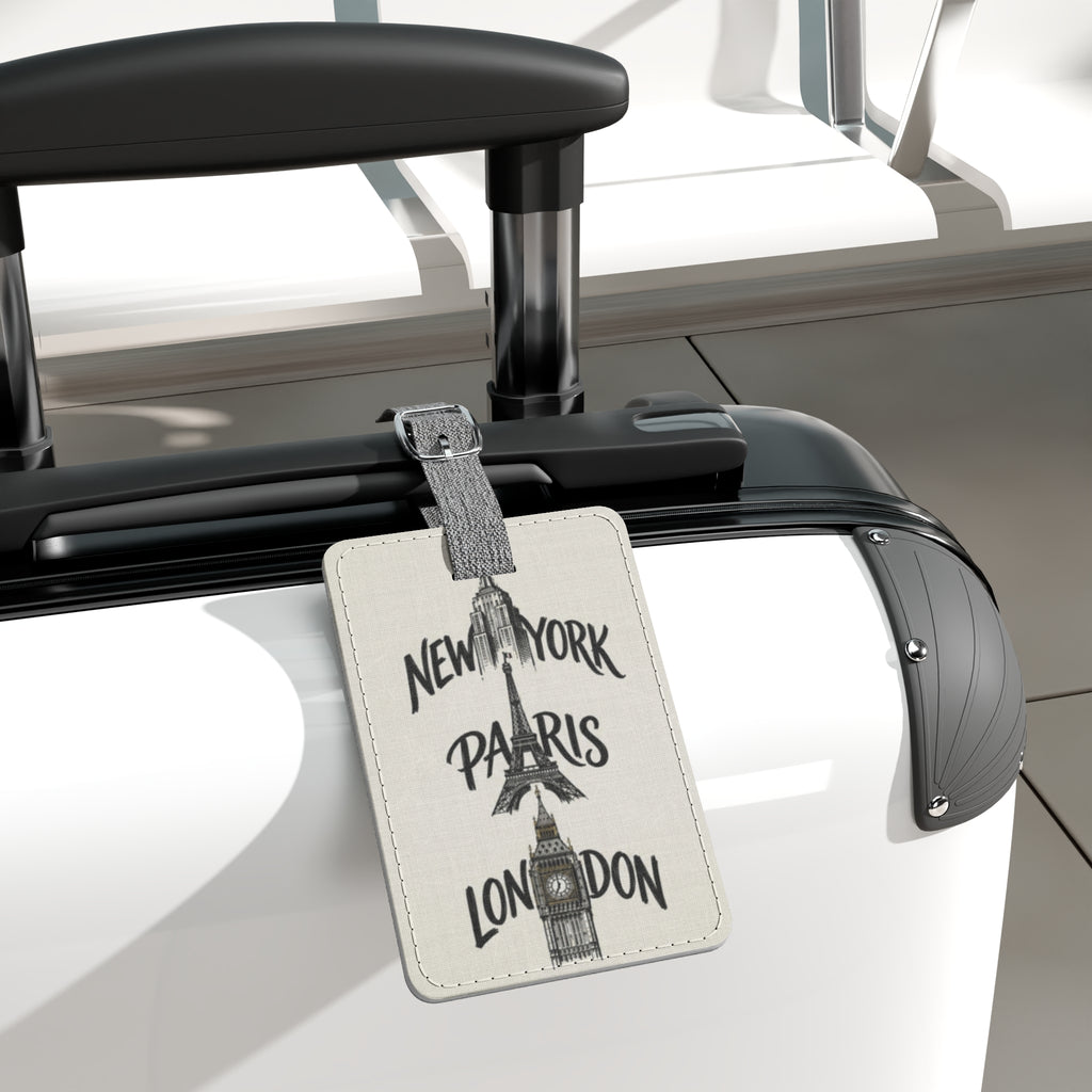 Vintage City Icons Luggage Tag — New York • Paris • London Saffiano Polyester