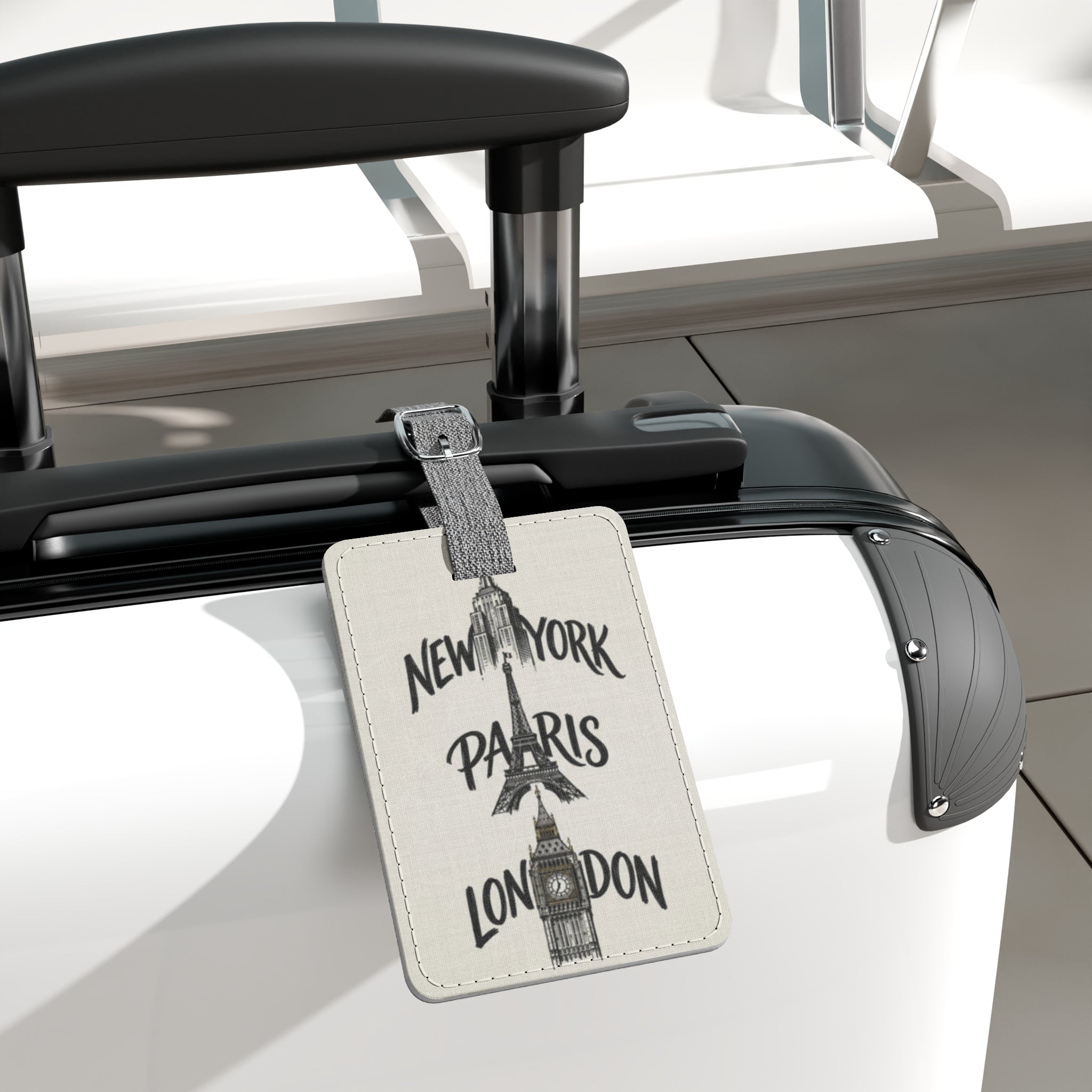 Vintage City Icons Luggage Tag — New York • Paris • London Saffiano Polyester