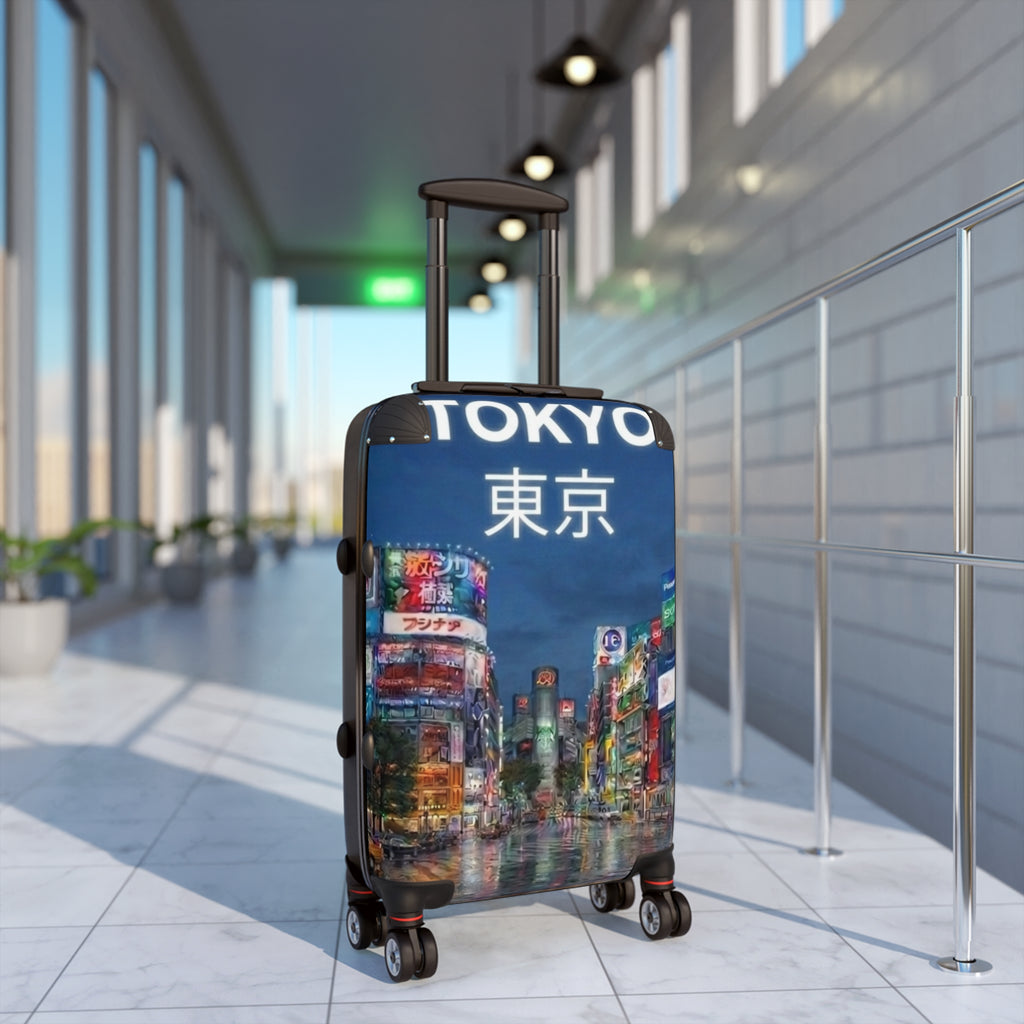 Tokyo Shibuya Crossing Suitcase – Neon Cityscape Carry-On with "TOKYO / 東京" Design