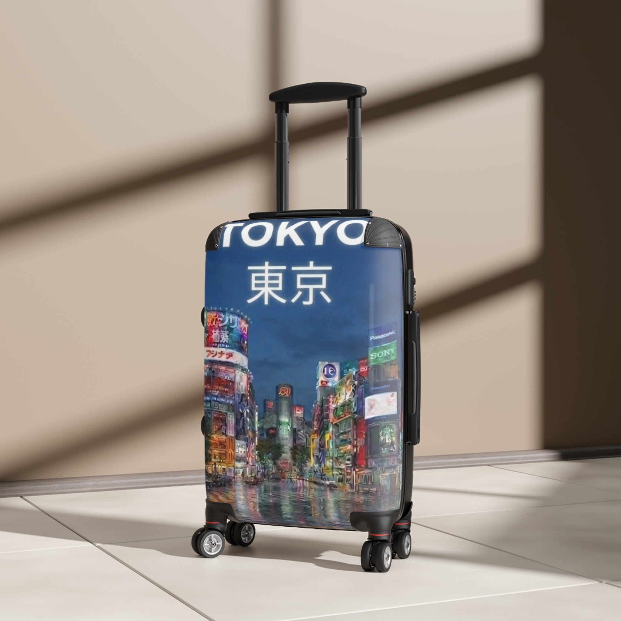 Tokyo Shibuya Crossing Suitcase – Neon Cityscape Carry-On with "TOKYO / 東京" Design