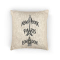 Woven Pillow - Travel Cities: New York Paris London Neutral Decorative Throw Pillow